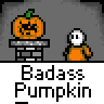 Animated contact sheet of a cartoon pumpkin character with changing facial expressions and a speech bubble, displayed in a grid layout over gray background.