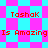 Pixelated text 'Tashak' and 'Is Amzing' repeated on a cyan and magenta checkered background with diamond-shaped cyan