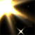 A pixelated image shows a bright light source on the left, a dark curved shape on the right, and a white X-shaped pattern at the bottom center.