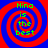 Four identical spiral patterns with red and blue concentric rings, each containing green text reading "Nino is the best" in a pixelated font.