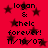 Red background with dark brown stars and black text reading 'logan & chelc forever! 11/10/07' repeated in a pattern