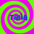 Four identical spiral patterns with alternating green and pink rings surround blue text reading 'Talia' in each quadrant of a square