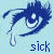 Blue anime-style eye with a single teardrop, repeated in a with text labels 'sick', 'of', 'crying' and 'crying' on light blue background