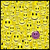 A static pixel art composition of multiple yellow smiley faces with black eyes and mouths, one purple face among them on a yellow background.