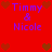 Red background with purple text "Timmy & Nicole" and brown pixelated hearts in a pattern