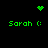 Green pixelated text and symbols on black background, with four instances of 'Sarah (' text and three distinct green dot patterns.