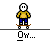 Pixelated character in yellow shirt and blue pants performs skateboard tricks on brown ramps against gray background, ending with fall and red cross symbol.