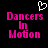 Pixelated pink text 'Dancers In Motion' on black background with white heart outline above, two identical static frames side-by-side.