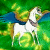 A 50x50 pixel animated buddy icon featuring a white horse with blue wings and yellow/gold accents against a green background, paired with "Original Icons .com" text on the right side of a contact sheet layout.