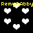 Yellow text reading "Remy&Abby" repeats across a black background filled with white pixelated hearts.