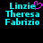 Two side-by-side pixelated text displays with cyan letters and black background; left version includes a pink heart symbol replacing the 'i' in 'Linzie'.