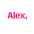 Pixelated pink text on white background lists four names: Alex, Nathalie, Nicole, and 4ever.