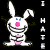 Pixelated white rabbit mascot with pink nose and blue eyes on black background, accompanied by vertical text "I HATE" and horizontal text "EVERYTHING" in blocky pixel font.