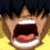 Pixelated anime-style character with dark hair and yellow shirt, mouth open in a shout across four quadrants of text on colored backgrounds.