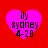 Four identical pink heart-shaped icons on red background with black text reading 'ily sydney 4-28' in pixelated font.