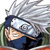 Pixelated anime-style character with silver hair, blue headband, and dark clothing against green background.