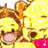 Two cartoon characters with yellow fur and brown ears appear on a red background with yellow text.