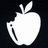 A white apple icon with a bite mark and two leaves on black background, next to yellow text reading 'love' and 'apple head' on purple background.