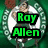Green circular icon with white inner circle and brown accents, featuring a man in athletic wear holding a basketball, overlaid with green text reading "Ray Allen," "Might make it rain," "But I...", "Make it snow!!!," and "Timmy C. Rec Celtics.".