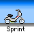 Pixelated animation of a character riding a scooter, showing sequential motion frames with text labels beneath each frame.