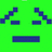 Pixelated blue face with zigzag eyebrows and a straight mouth on bright green background.