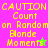 Pixelated text reads "CAUTION Count on Random Blonde Moments" with a star symbol, displayed across four color-blocked sections in yellow and green tones.