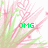 Pixelated pink and green floral burst with green text reading "OMG" on left and "I LOVE YOU" on right.