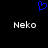 Blue pixelated heart symbol above two white 'Neko' text instances on black background.