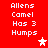 Red background with white pixelated text reading "Allens Camel Has 3 Humps" and two star icons, one white and one pink.