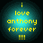 Four identical circular icons with cyan gradient backgrounds display yellow pixelated text reading "i love anthony forever !!!!" in a