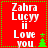 Red background with white text 'Zahra Lucyy ii Love you' and green pixelated tree symbols, arranged in a of four identical