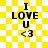 Yellow and white checkered background with black text "I LOVE U <3" arranged vertically, featuring a glowing effect on the right side of each frame.