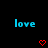 Two identical cyan 'love' text elements with red pixelated hearts below them on a black background.
