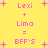 Yellow background with pink text and plus signs forming a repeating pattern of 'Lexi + Limo = BFF'S' in pixelated style.