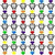 small square icons with gray borders, each containing a colored dot in red, orange, yellow, green, blue, purple, or brown