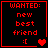 Four identical black square with red borders display 'WANTED: new best friend :[' text and heart symbols, arranged in a