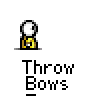 Animated contact sheet of a yellow stick figure throwing red bows across 11 frames with text "Throw Bows" and one frame showing speech bubbles reading "THAT WAS DUMB...".