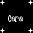Black background with white pixelated text 'Cara' repeated four times, scattered white star shapes of varying sizes across the scene.