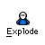 Pixelated character in blue shirt with white face, multiple states showing explosion effects and text bubble reading UH-OH...