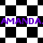 Black-and-white checkered pattern with purple text repeating 'AMANDA.AMANDA.' across two horizontal bands.