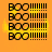 Orange background with four of 'BOO' text and vertical lines, each having a yellow glow effect