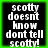 Four identical pixelated text with green borders and black backgrounds displaying 'scotty doesnt know dont tell scotty!' in white lowercase letters
