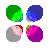 25 distinct clusters of overlapping colored circles on a gray background, each cluster containing 3-5 circles in various hues