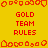 Yellow background with red pixelated text and shapes arranged in a pattern