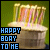 Pixelated birthday cake with colorful candles and text reading 'HAPPY BDAY TO ME' in blue and white block letters.