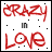Four display red cursive text 'CRAZY' above 'LOVE', with a gray striped rectangle and scattered black or red dots on white backgrounds