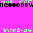 Pixelated green and black text on a bright pink background with a gray rectangle in the bottom right corner.