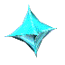 A cyan star-shaped icon with four points rotates through multiple angles against a gray background, displaying different facets of its 3D geometry.