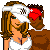 Pixel art contact sheet showing two animated frames of a couple embracing, with pink text reading "I love my baby" below the right frame.