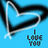 A blue and dark blue pixelated image with a heart outline, text reading "I LOVE YOU" in the top-left corner, and additional text across the bottom.